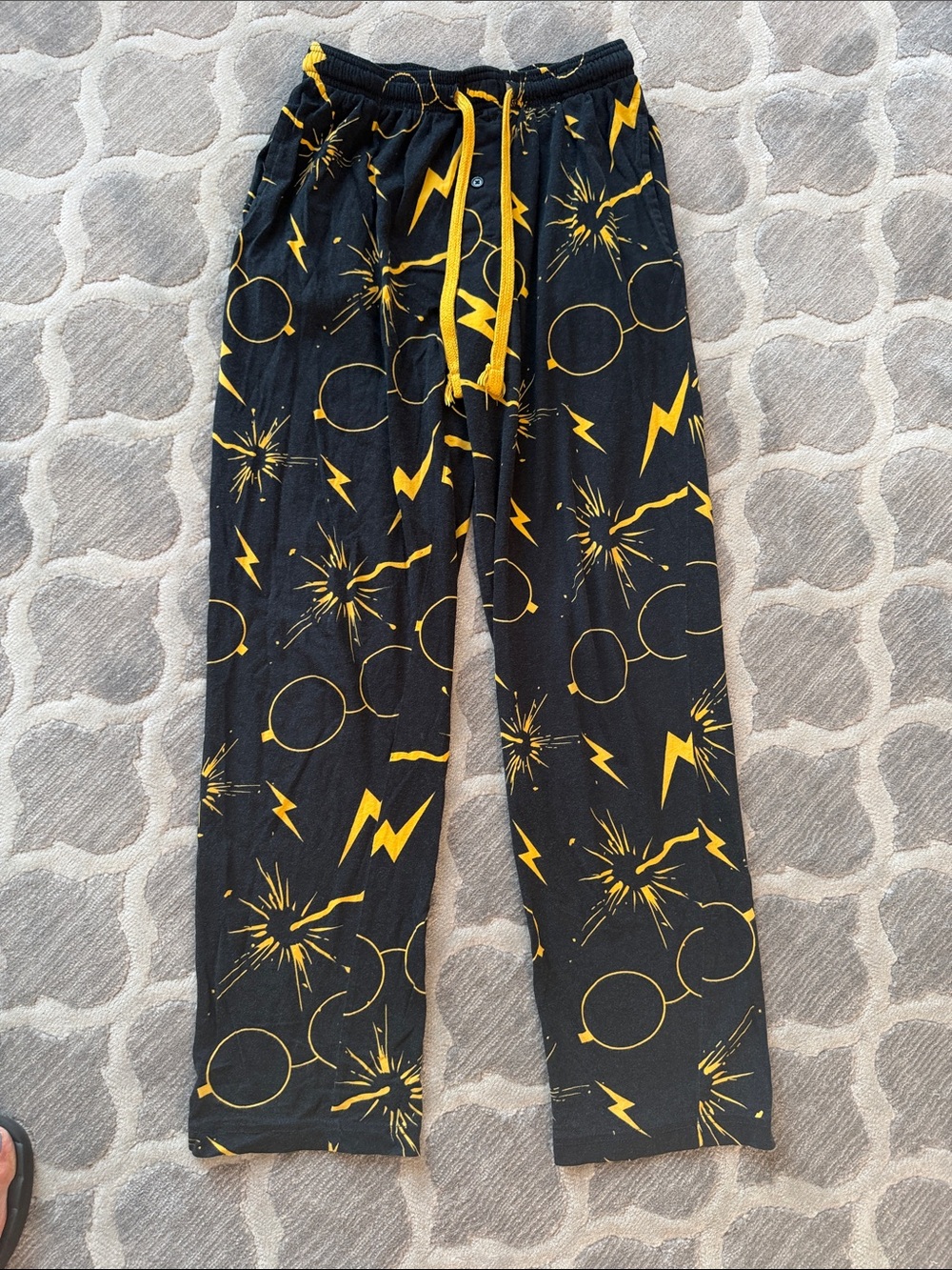 Black & Yellow Graphic Jogger Pants with Elastic Drawstring